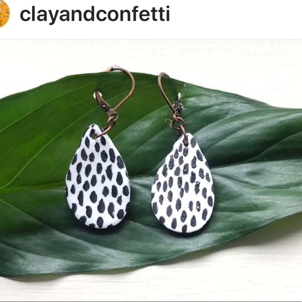 Handmade tear drop earrings with black accents